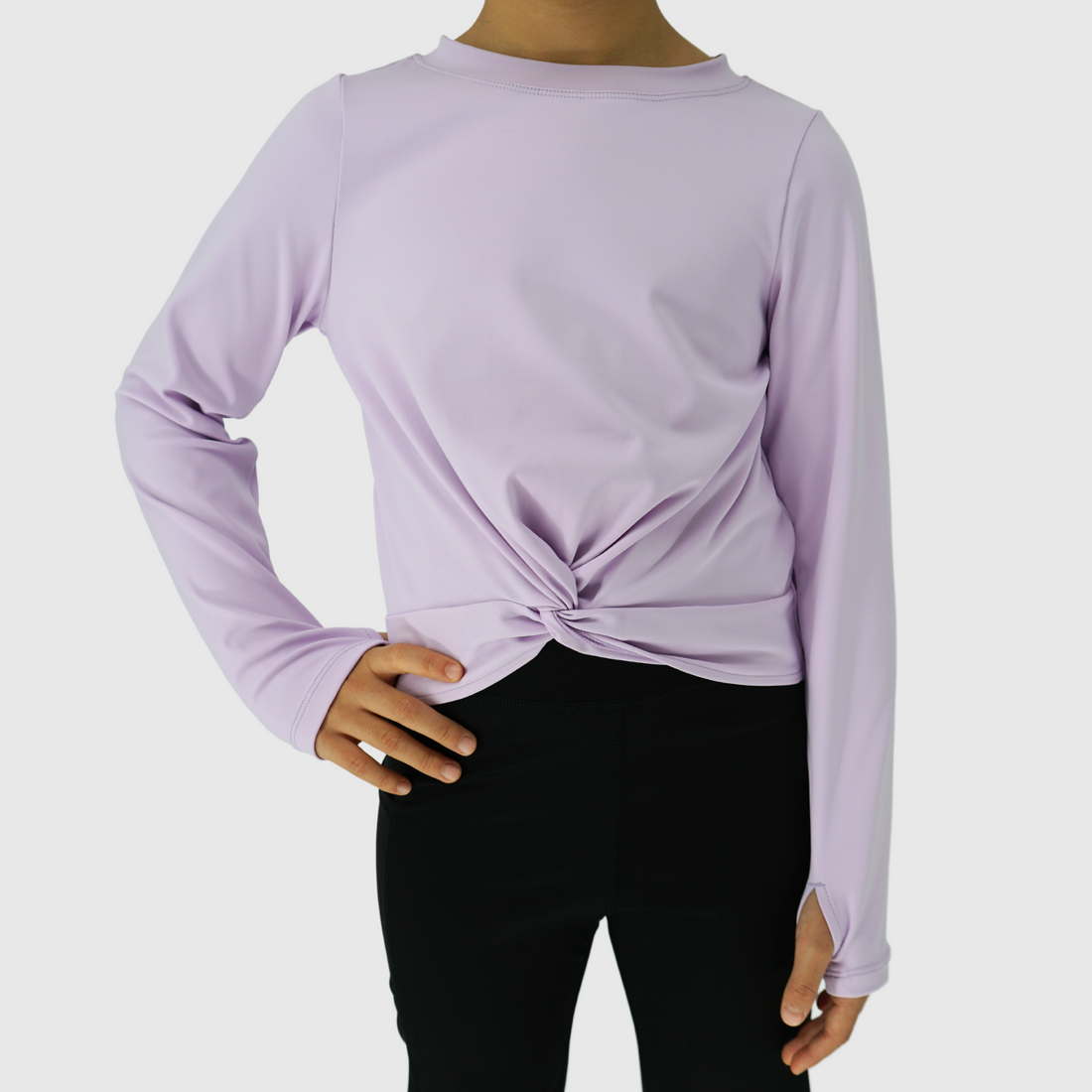 girls front knot long sleeve tee purple front