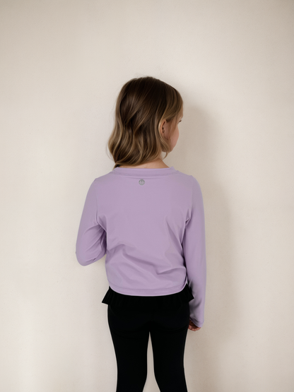 girls front knot long sleeve tee with legging outfit back