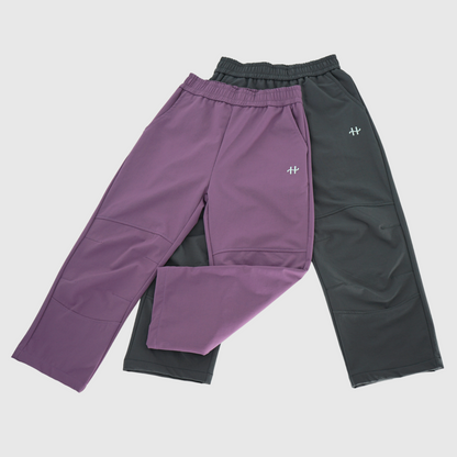 boys and girls outdoor soft shell pants purple and gray