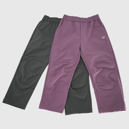 boys and girls weatherproof outdoor soft shell pants purple and gray
