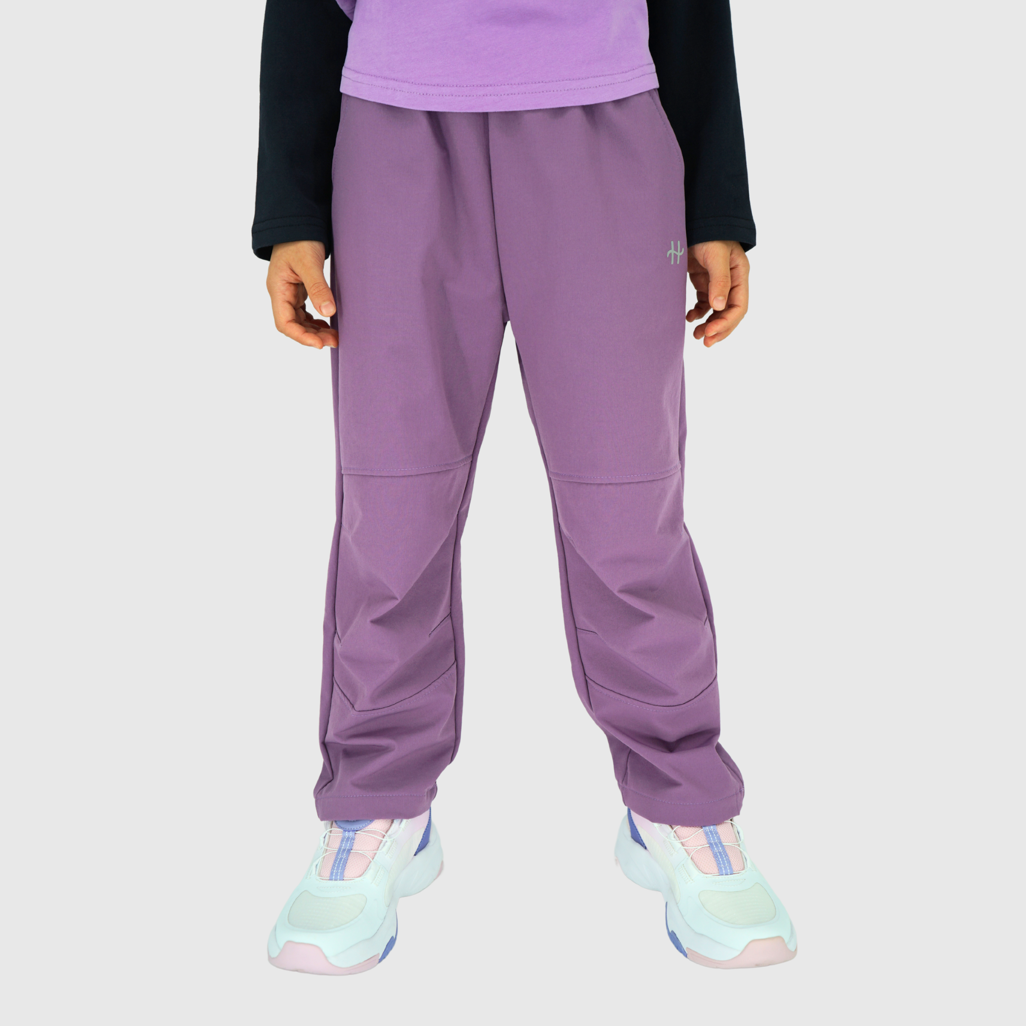 girls and boys weatherproof soft shell pants purple front