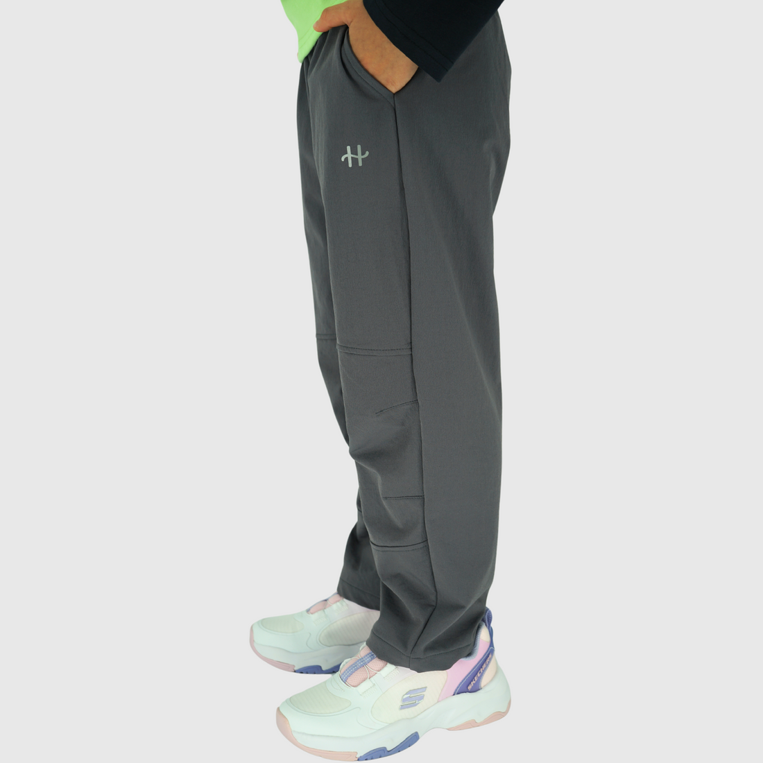 boys and girls weatherproof soft shell pants gray side