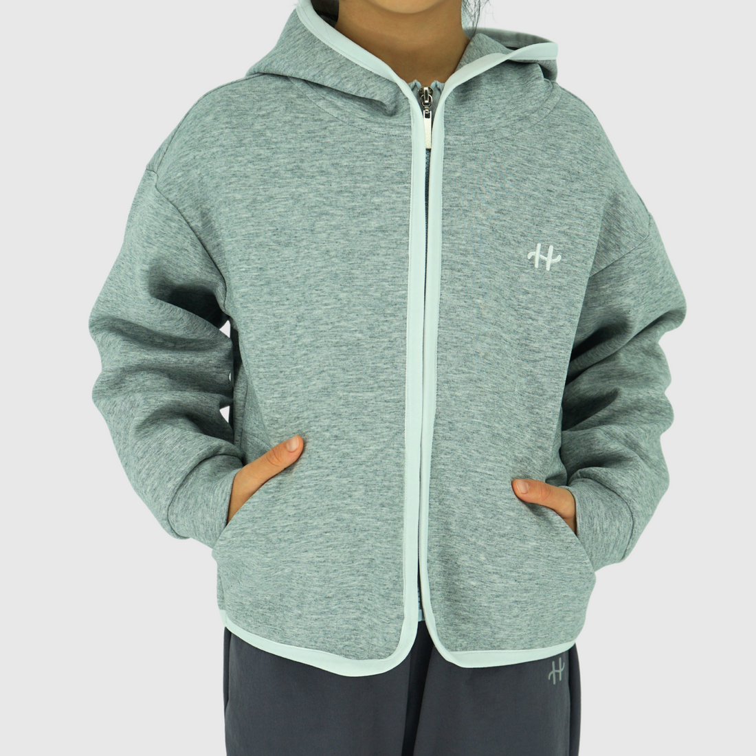 girls and boys zip hooded jacket gray front
