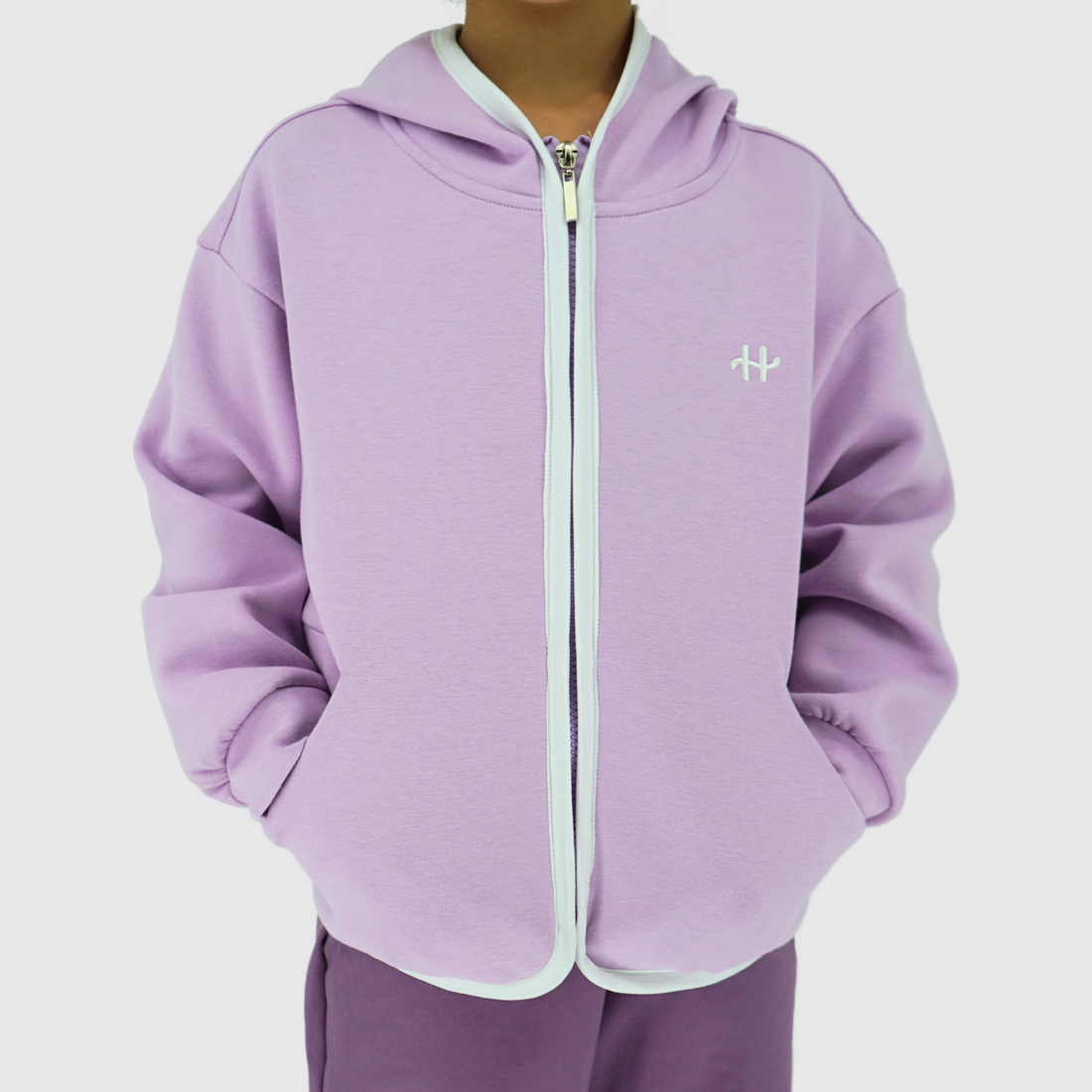 girls and boys zip hooded jacket purple front