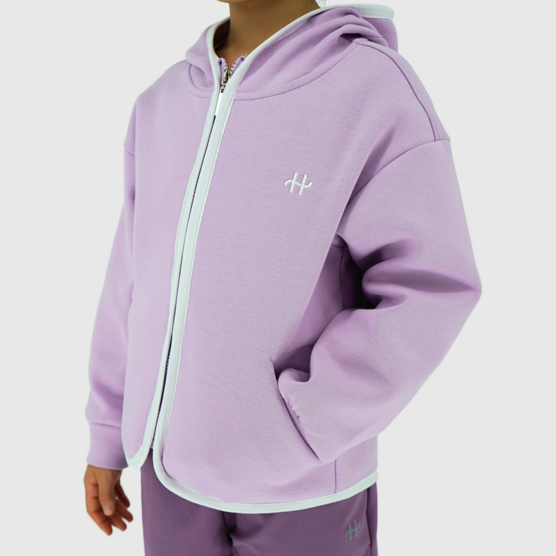 girls and boys zip hooded jacket lilac side