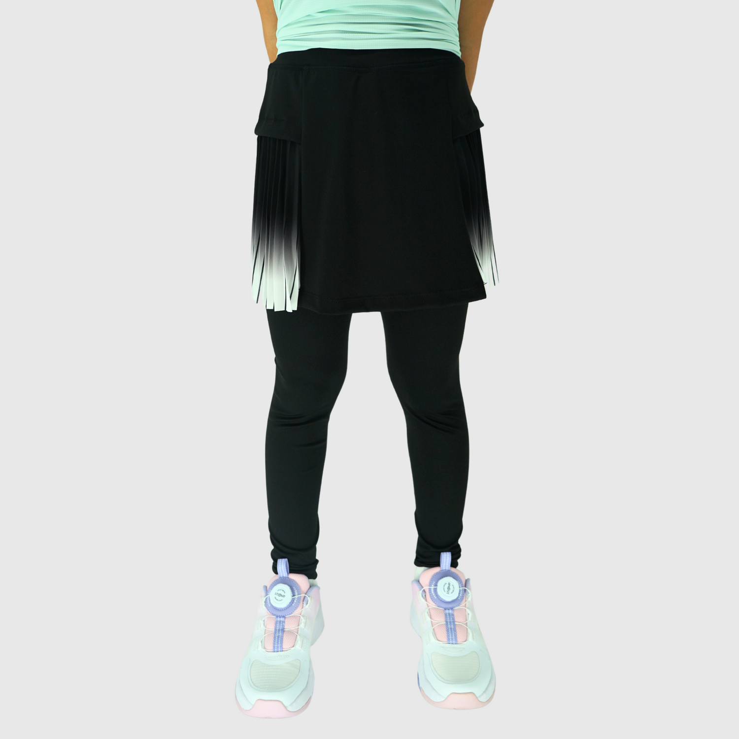 girls black leggings with pleated skirt front