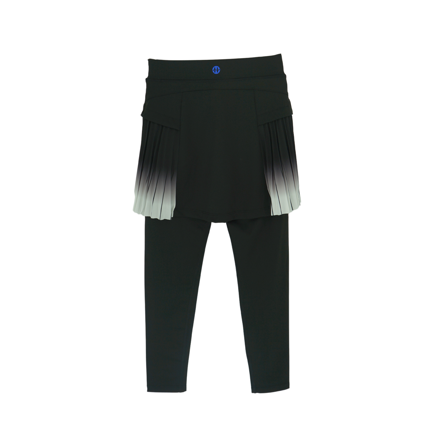 girls black leggings with pleated skirt flatlay back