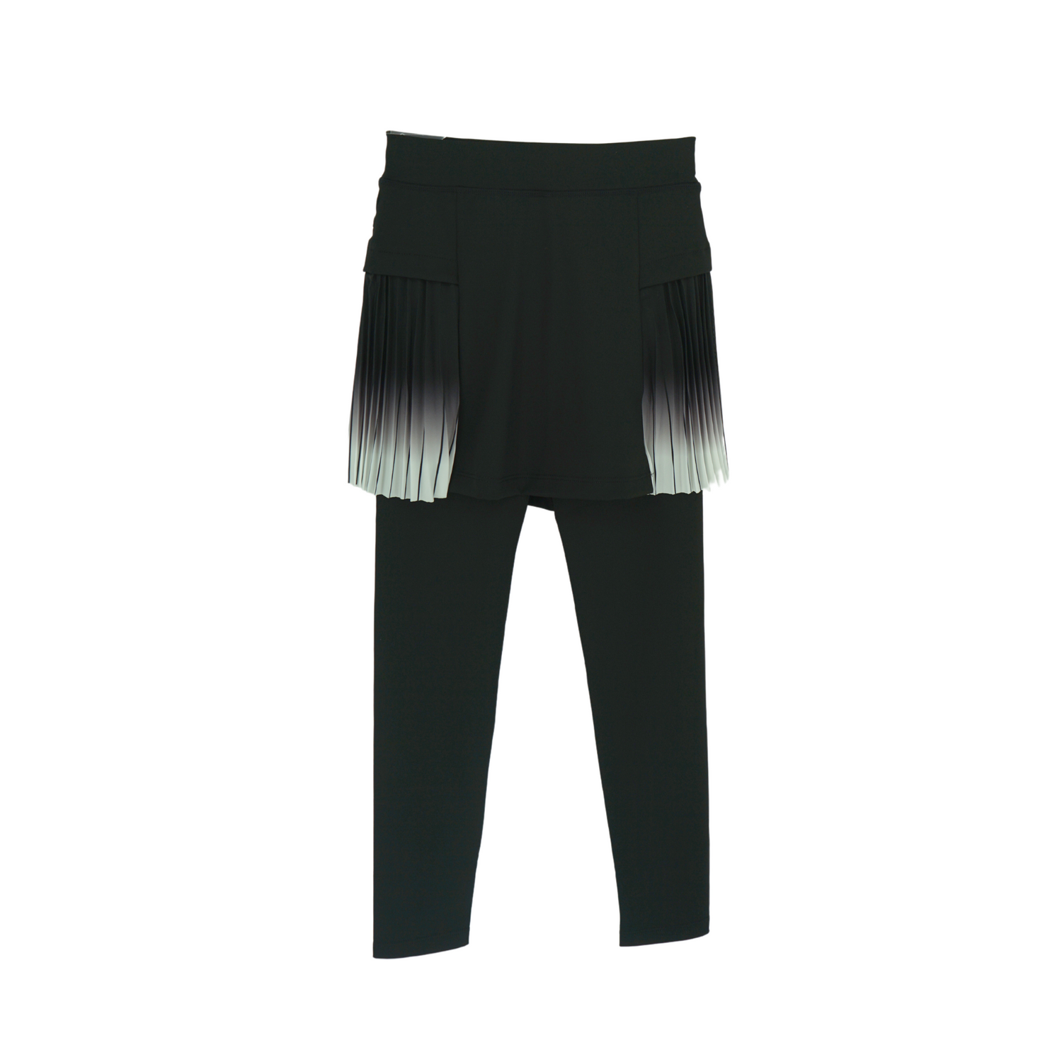 girls black leggings with pleated skirt flatlay front