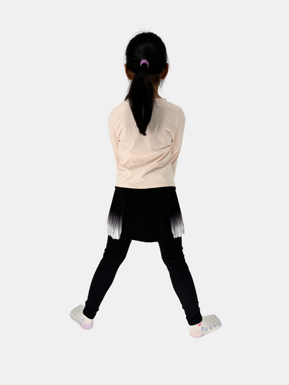 girls black leggings with pleated skirt model back
